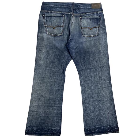 Guess Premium Cliff Boot Cut Jeans Men 40x32 Blue Fade Whiskered Loose Wide - Picture 1 of 16